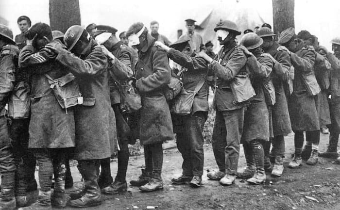 artistic work created by the United Kingdom ~ artistic work ~ public domain. See: http://en.wikipedia.org/wiki/File:British_55th_Division_gas_casualties_10_April_1918.jpg