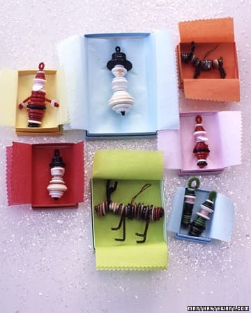 Button ornaments: Santa, snowman, reindeer and more. See the link below. Courtesy of MarthaStewart.com.