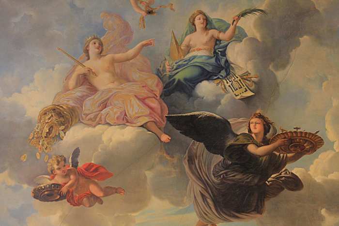 ' Abundance and Liberality' 1683. Ceiling painting from the Venus Room, created by Rene-Antoine Houasse. This is actually my favourite image from my time in Paris, due to the subtle beauty of the pastel shades. (All credit to M. Houasse - none to me)