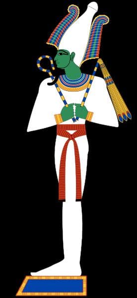 Osiris god of ancient Egypt. The crown to Osiris god is made of ostrich feathers. This god will give you life, sprouting vegetation and fertile land. Image Credit: Jeff Dahl via Wikimedia Commons