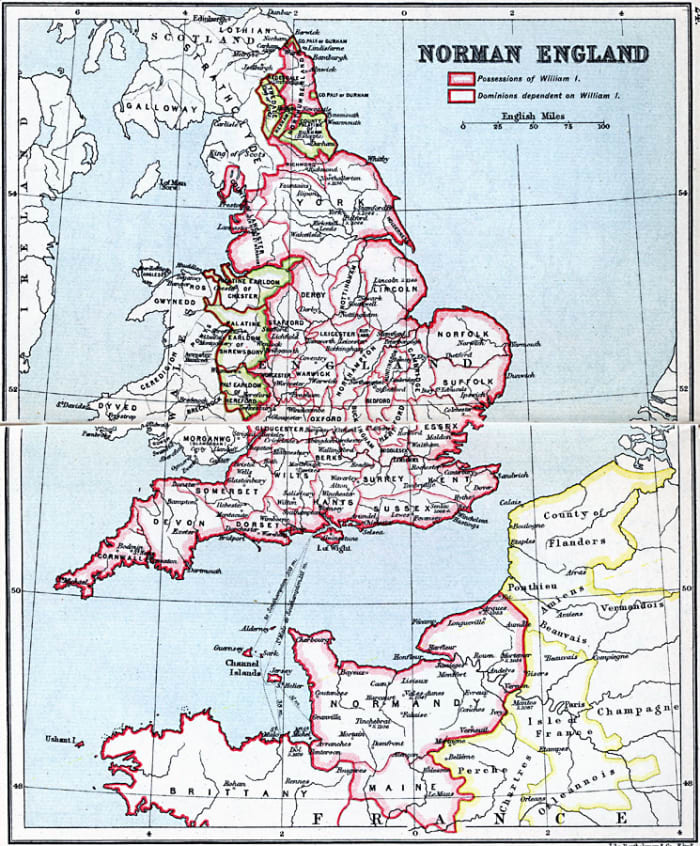 The earlier earldoms were divided up into 'manageable' chunks, shires were re-arranged, Norman, Breton, Flemish and Frankish barons, bishops and shire reeves were appointed by William