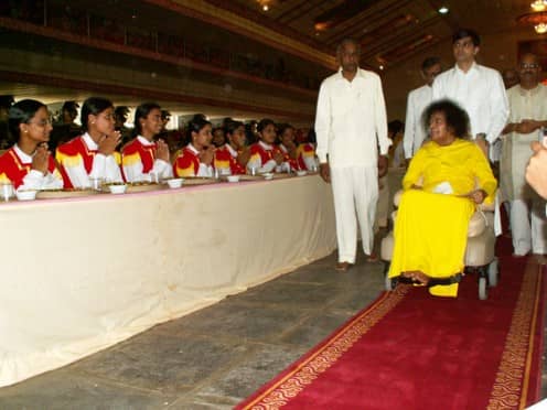 The students from the Women's campus (Anantapur) being blessed during the banquet session.