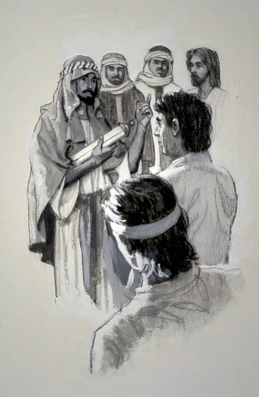 Barnabas takes new convert Paul before the Jerusalem council to convince them that Paul is truly converted.