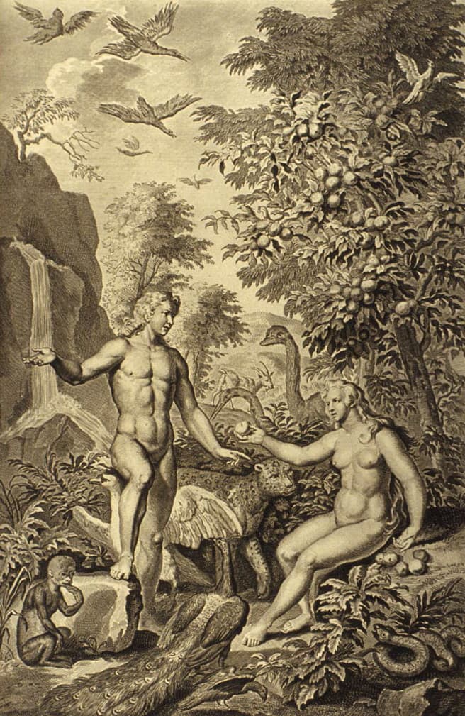 Eve shares fruit of the Tree of Knowledge of with her husband; Genesis 3:6.
