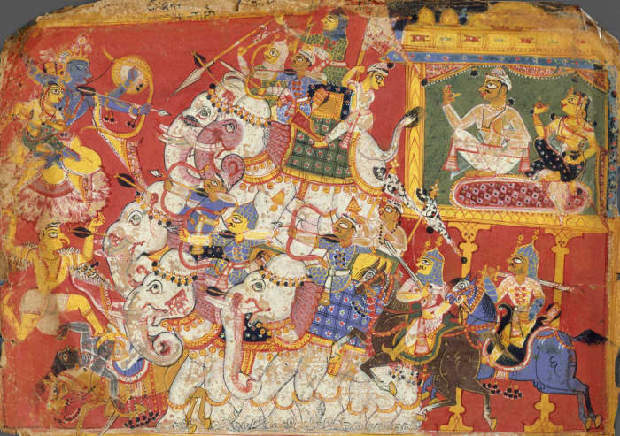 Lord Krishna Battles the Armies of the Demon Naraka: A depiction the Bhagavata Purana