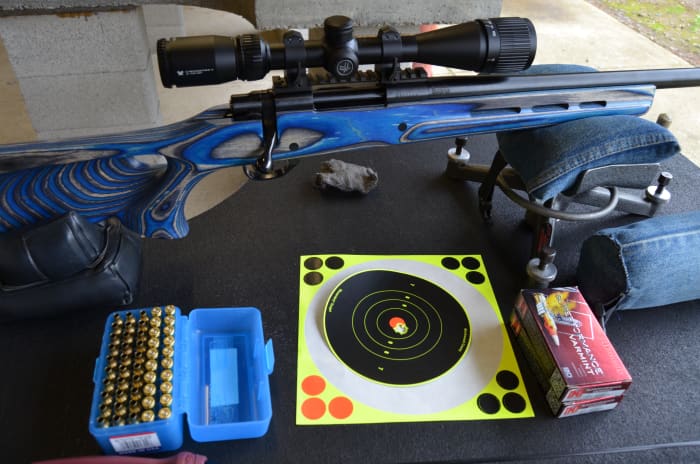 Howa Model 1500 bolt action rifle, chambered for the .204 Ruger cartridge. The rifle is topped with a Vortek Crossfire II 3-12X scope in Warne rings and one-piece Warne base.