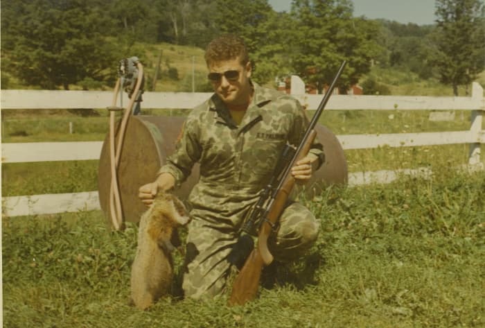 Groundhog in a pasture of Upstate NY. The rifle is a Sako L461 "Vixen" chambered in .222 Remington.