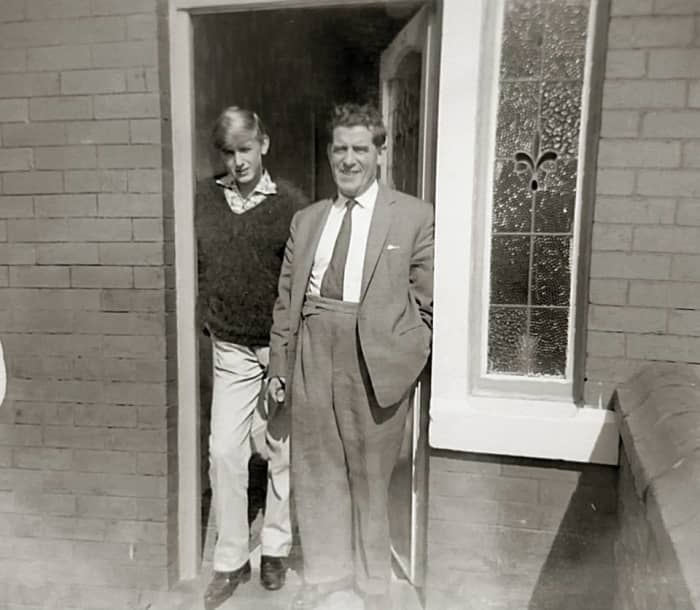 Grandad with my brother Eric at the house where we grew up. Grandad is dressed as I remember him, always in a suit and tie and never 'casual'.
