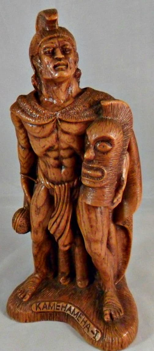 The life of the land you hold in your hand. King Kamehameha, ruler of Hawaii in the stance of peace.
