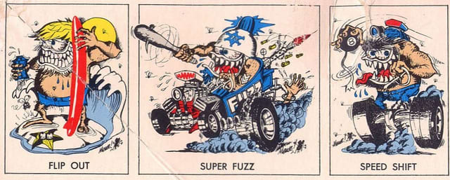 Side Panel from the Monogram Model Box Which Features Images of All Three Monogram Model Kits "Flip Out", "Super Fuzz" and "Speed Shift".