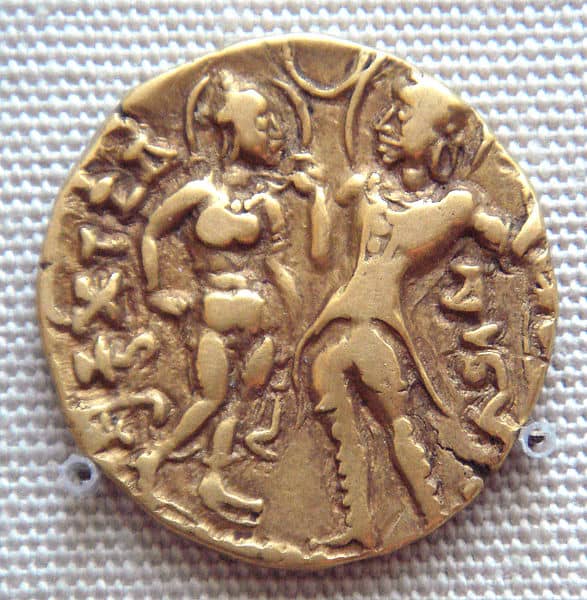 Coin of Chandragupta I depicting the king with his queen.