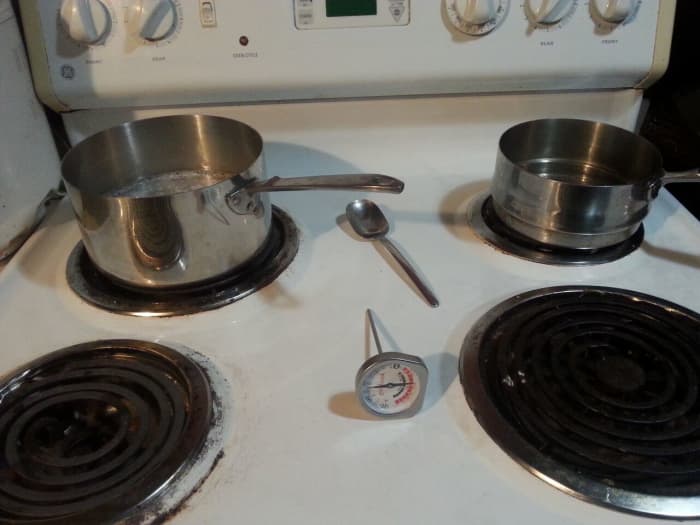 For the heat & hold phase, put ingredients in one pot and 10-16 ounces of distilled water in a separate pot, which you will also heat & hold.