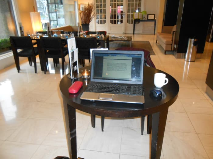 This was my office for three days in our hotel lobby in Amsterdam where I updated hubs and wrote travel hubs in the morning and explored Amsterdam each afternoon.