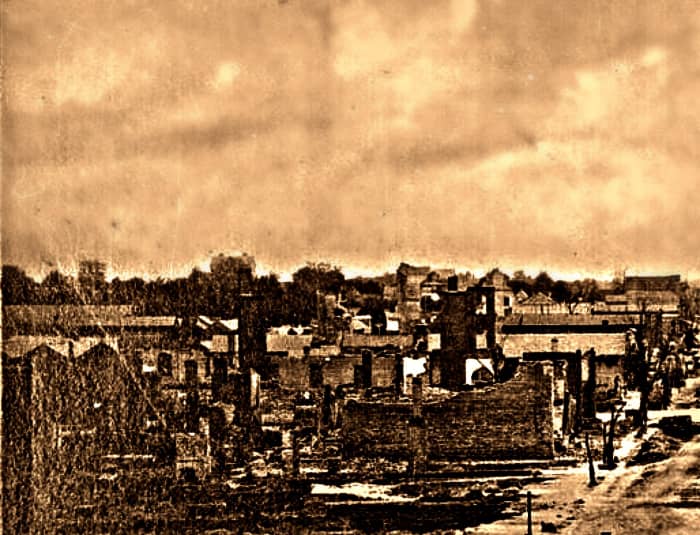 Union Captain John W. Taylor's company (2nd Tennessee), known as the Perry County Jayhawkers, returned to Hickman County with the wrath of Hades, and burned all the fine commercial buildings, warehouses, as well many private dwellings.