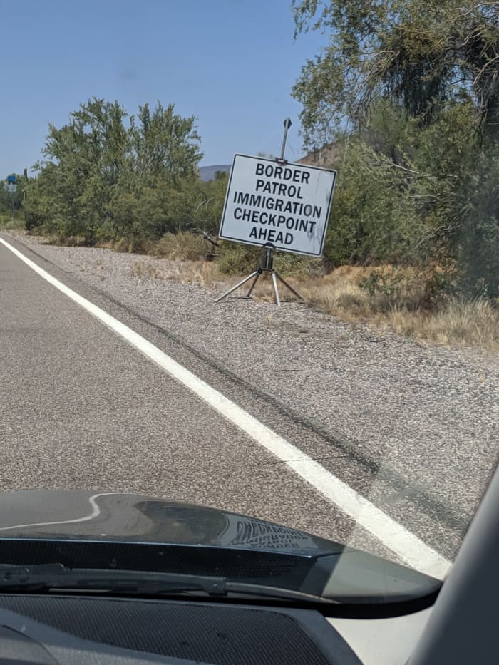 Sign announcing Border Patrol checkpoint ahead
