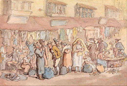 Rag Fair in Petticoat Lane by Thomas Rowlandson (1756–1827) Most of the people in the picture would be Cockneys.