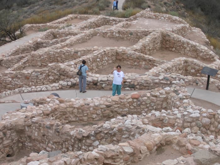 The ruins of Tuzigoot showed tightly packed apartment-style buildings surrounding a well defended tower atop a strongly defensible hilltop.