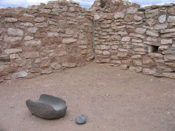 The Sinagua people used matates and manos to grind corn into flour. Archeologists found these at Tuzigoot National Monument.