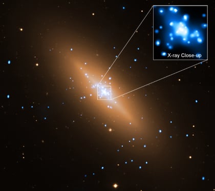 This is the Chandra X-ray observatory wich has for the first time ever imaged the flow into the Black Hole. It is also capable of making observations with X-rays, something not possible with the Earth's X-ray absorbing atmosphere