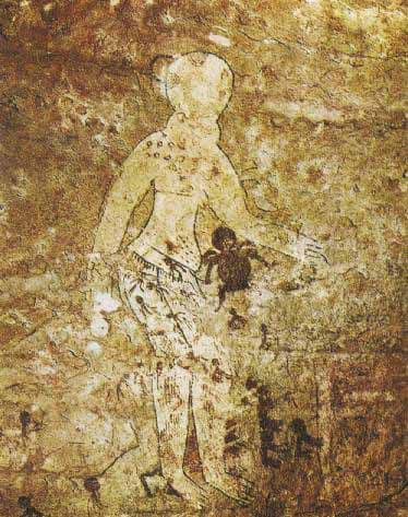 Some of the painting have bizarre depictions of what appear to be spacemen wearing suits, visors, and helmets. resembling modern day astronauts. This takes us to the west African tribe - the Dogon whose legends say they were guided to the area from a