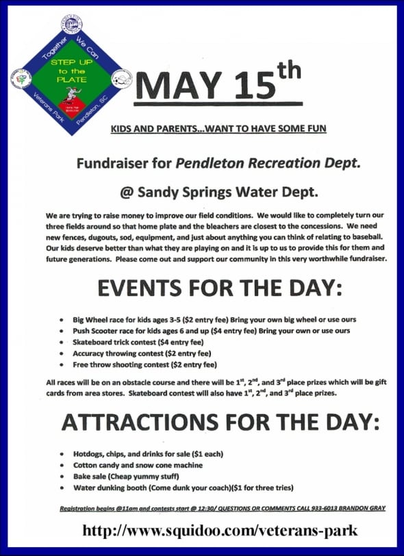 May 15 Fundraiser Thank you to the Coaches and Parents who have stepped up to the plate to provide this fundraiser. We strongly urge others to follow them with other fundraisers for the Ball Fields. - This event raised $1002.75 for our STEP UP TO TH