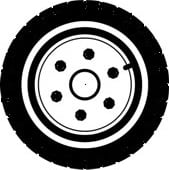 A picture of a tire mounted on a rim. RV tires are just like car tires, only bigger and stronger.