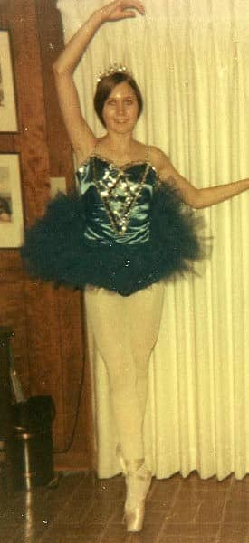 Here I am--showing off my new royal blue tutu and rhinestone tiara. The arm positions leave much to be desired!
