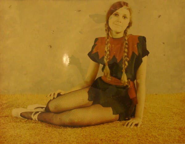 Me wearing the despised Peter Pan outfit. Unfortunately, this photo has sustained water damage.