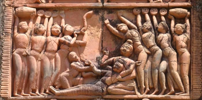 Another scene from Ramayana where Lakshmana is severely wounded in the battle & is lying on the lap of Lord Rama