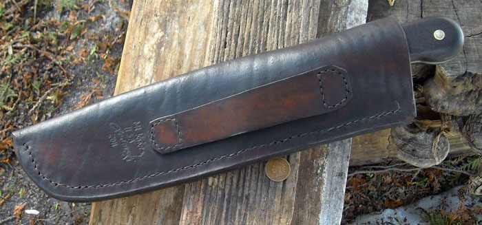 You can see from the photo this large knife can be carried high on the belt, left side and cross drawn with the right hand. Sheaths of this style can also be set up to be worn on the right and drawn with the left hand.