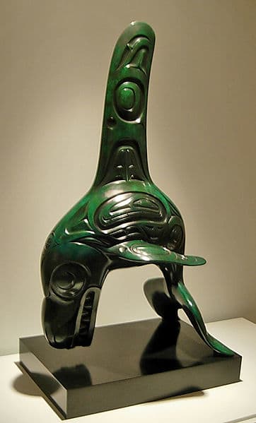 Whale in Haida traditional art form by Bill Reid (1920 - 1998). Whales carry wisdom and are chiefs of the sea.