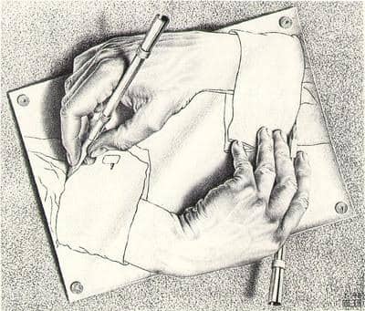 Escher Hands: McLuhan, however, made bold to argue that the form of our technological mediums, like the world of advertising and physical attraction, contain a latent message, a twilight language, which operates below the threshold of our conscious a