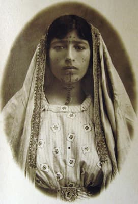 Photo from the Armenian Genocide Museum. This woman was taken into captivity and tattooed. For some, it was a mark of shame after they were liberated.