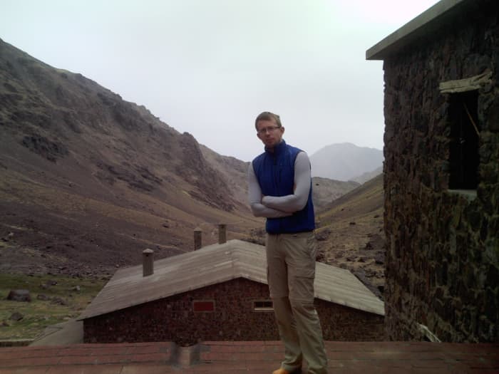 At Jebel Toubkal Basecamp, The High Atlas Mountains, Morocco- ready to conquer Mount Toubkal- the highest mountain in North Africa at 4167 m