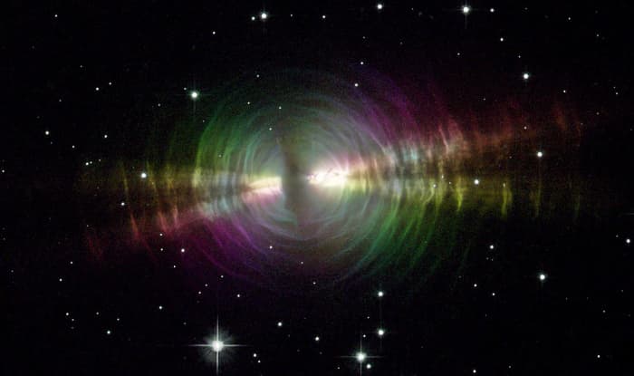 A different view of the Egg Nebula showing the circles or arcs of shed material that this nebula is famous for.