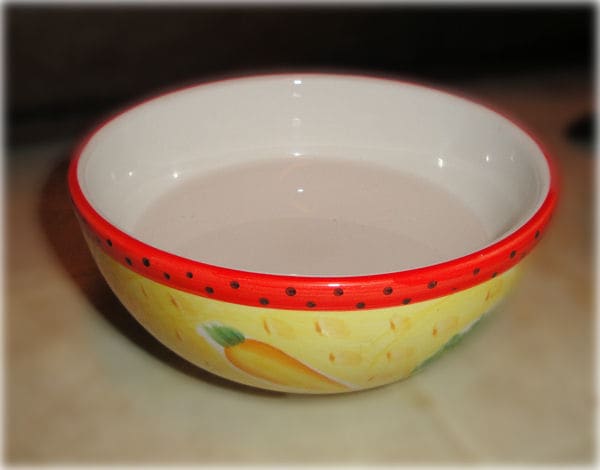This is a standard ceramic bowl, the type that you can buy individually or with a set of dishes. These look really pretty but are easily tipped.