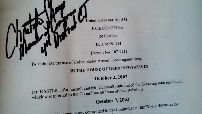 Take a look at this document! Something I brought with me to a town hall meeting about Iraq in Westport, CT... autographed by then U.S. Representative Chris Shays (R -CT).