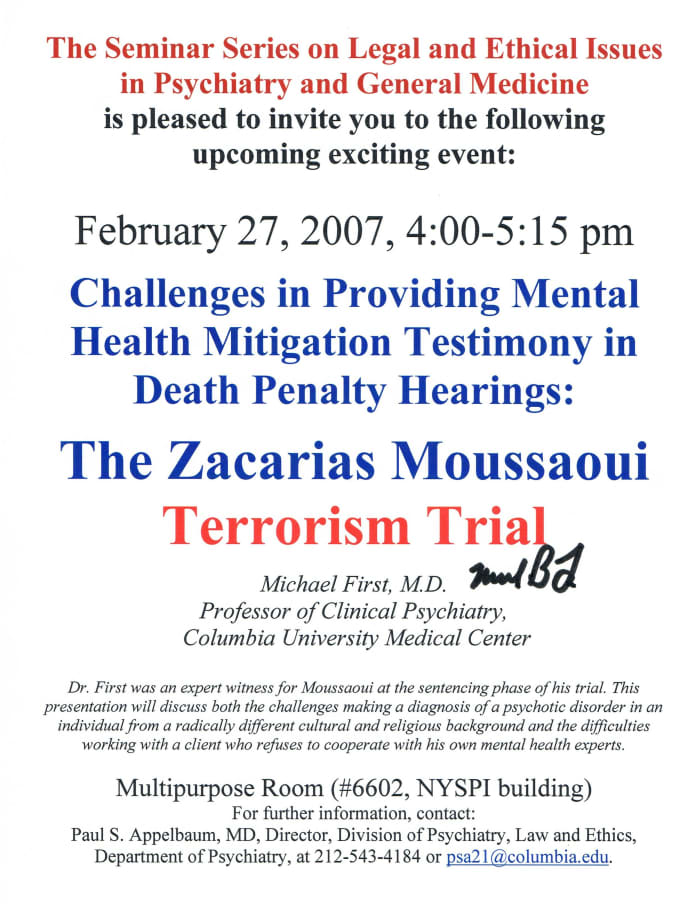 This very interesting presentation, featuring Dr. Michael First, took place at the New York State Psychiatric Institute in northern Manhattan