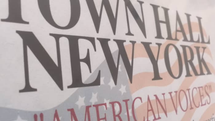 Flier from the first post-9/11 public town hall meeting in NYC. Held on September 24, 2001 at the Great Hall at Cooper Union, it was sponsored by filmmaker Morgan Spurlock.