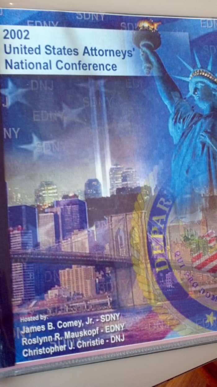 Program I secured when I covered then-U.S. Attorney John Ashcroft's visit to NYC (on October 1, 2002)... to praise the USA Patriot Act and report his successes fighting terrorism. It took place at the Sheraton New York.