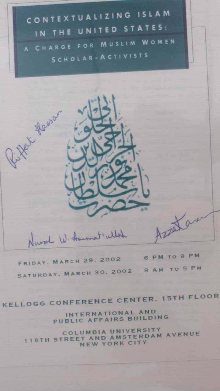 This program was signed by scholar-activists Dr. Azza Karam, Nurah W. Ammat’ullah and Dr. Riffat Hissan at a symposium addressing the radicalism within Islam.