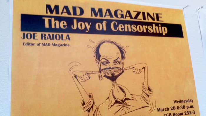 This talk about the history of censorship in the U.S. took place at Nassau Community College. Already on tour when the terrorist attacks occurred, Joe Raiola's presentation was updated for this presentation.