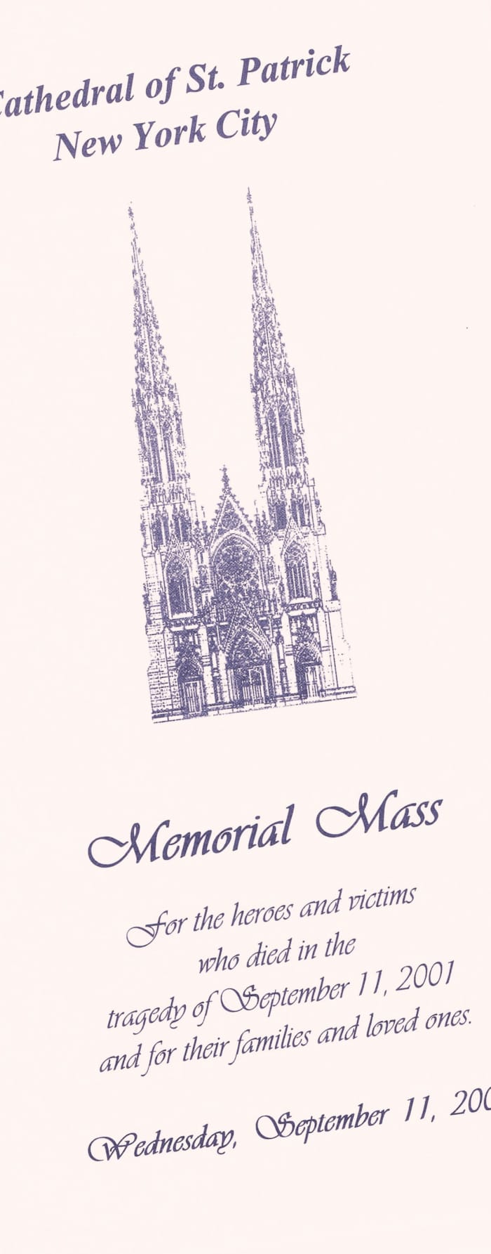 This is one of three programs I colllected on September 11, 2002 at St. Patrick's Cathedral. (One is at the future 9/11 Museum.)
