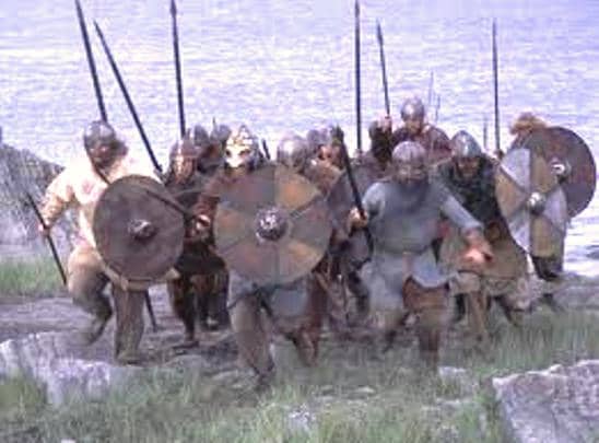 Storming the strand - men charge ashore from their ships in a surprise raid - remember the film 'The Vikings' with Kirk Douglas and Tony Curtis?