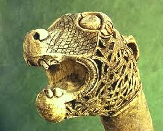A dragon to strike fear into the hearts of men - needs to see the dentist in his old age! One of the Oseberg dragon-heads