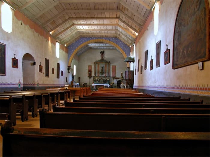 Mission San Antonio de Padua. Spanish colonial arches in the mission style were incorporated into the vernacular architecture of California.