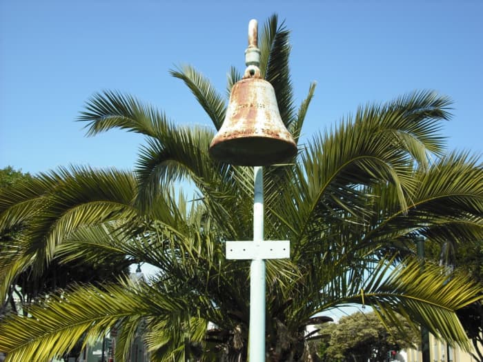 Standing bells, such as this one at Mission Dolores in San Francisco, marked missionary sites along the El Camino Real trail.