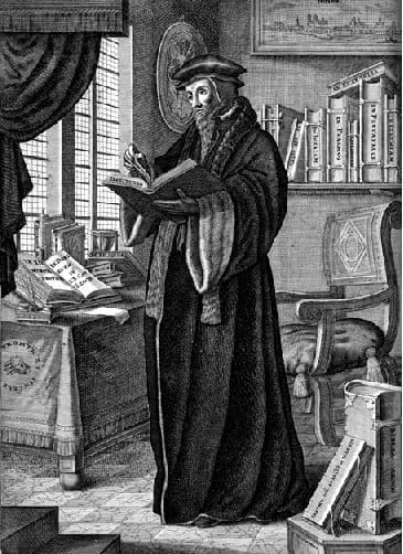 John Calvin was a lawyer turned theologian during the Great Reformation. He lived in Geneva for a time creating his theological works including Institutes of the Christian Religion.