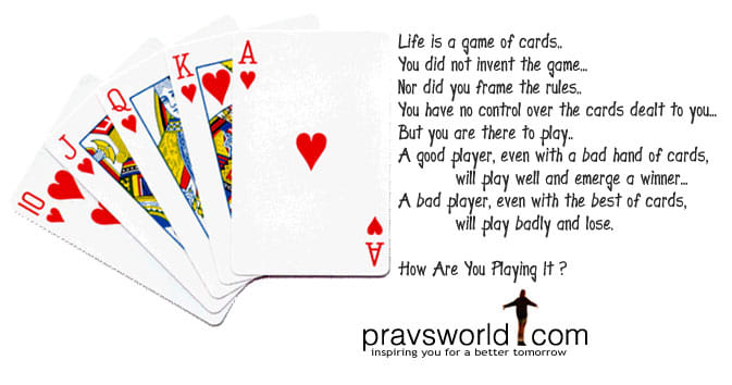 Motivational Poster "Life is a Game of Cards" Photo of Playing Cars King of Hearts, Ace, Queen