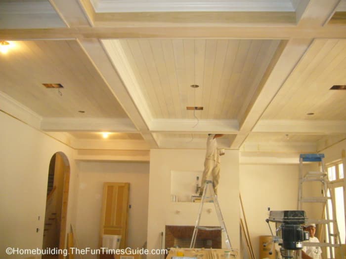 white wood ceiling coffered